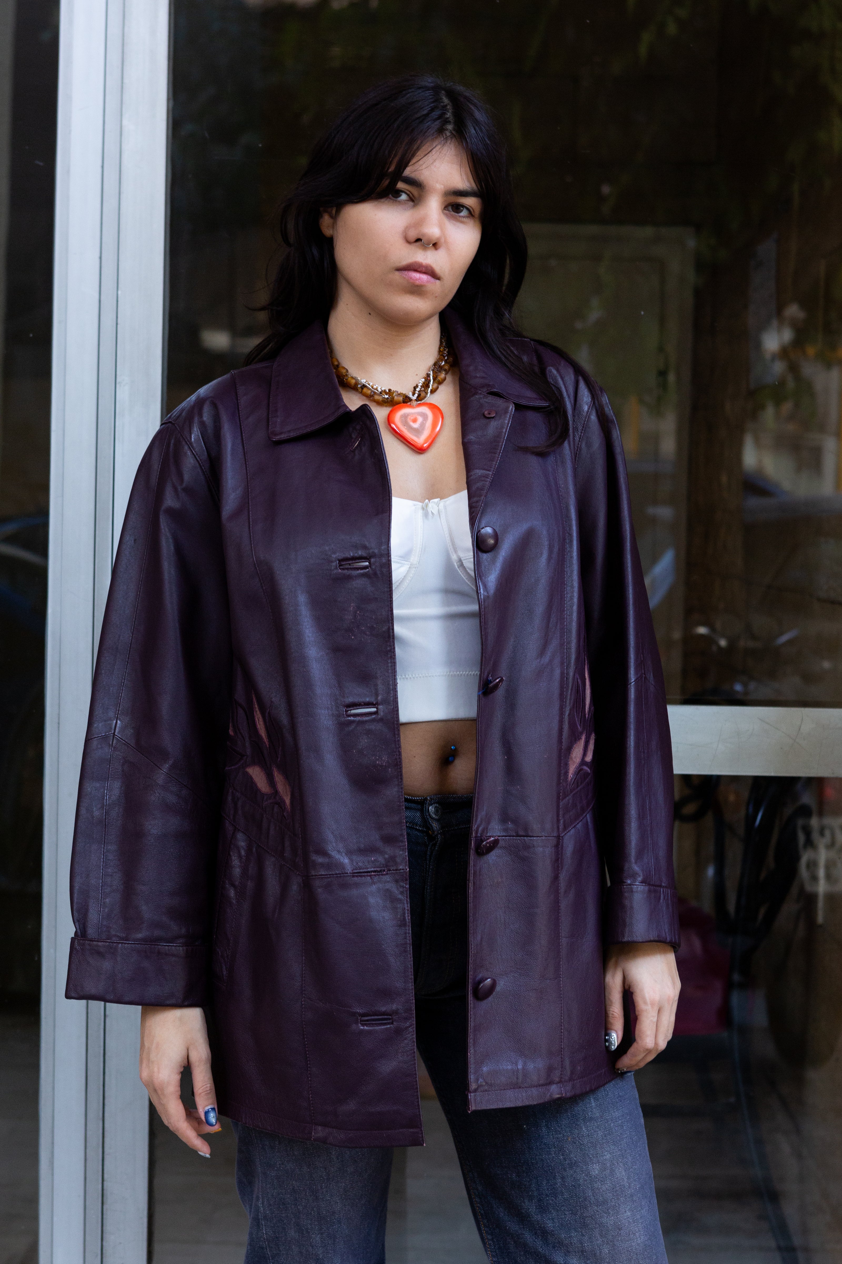 Vintage purple genuine leather jacket (M/L)