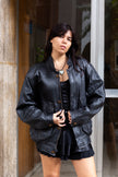 Vintage genuine leather balck bomber jacket