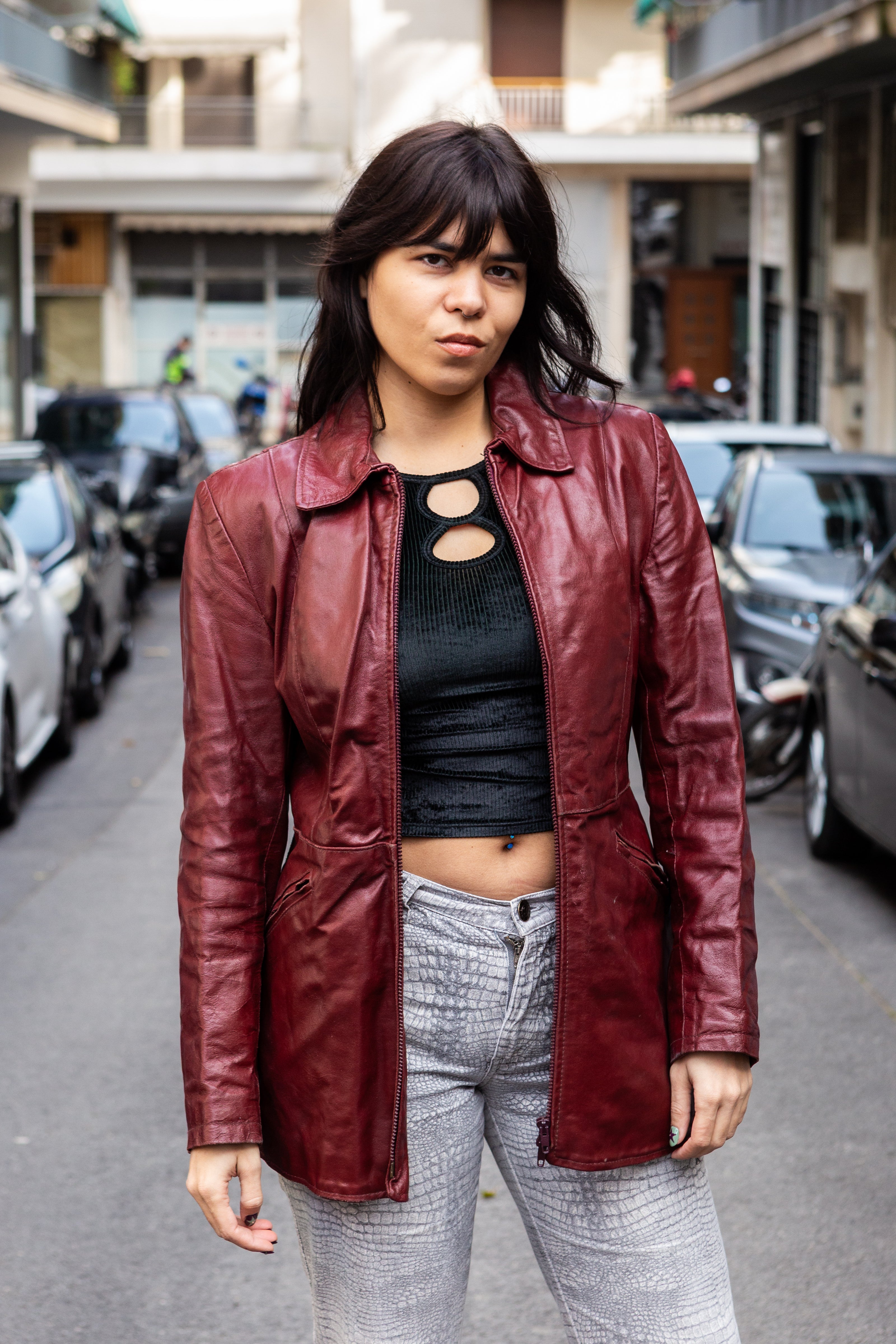 Vintage burgundy red genuine leather jacket (made in Italy) (S/M)