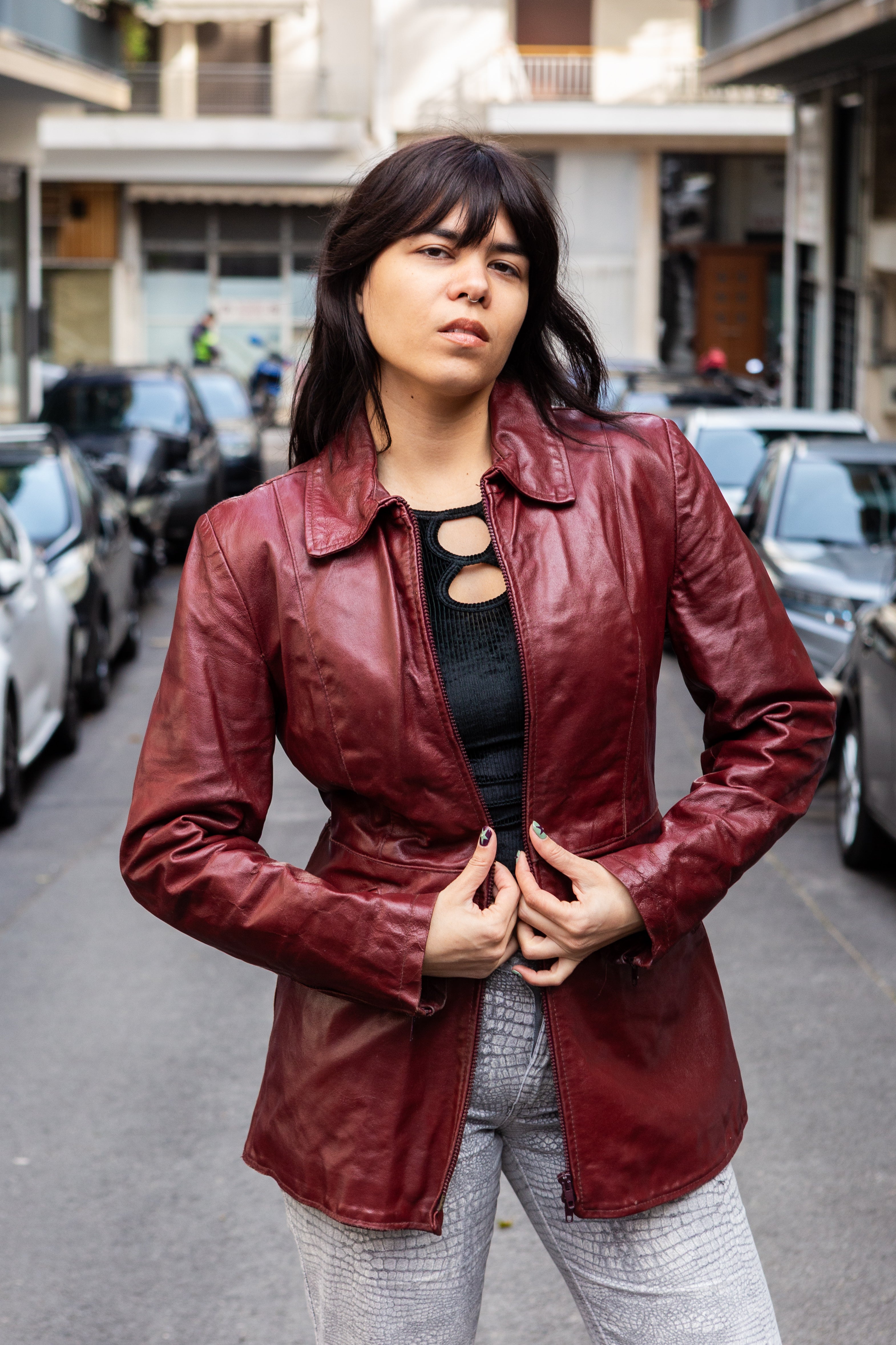 Vintage burgundy red genuine leather jacket (made in Italy) (S/M)