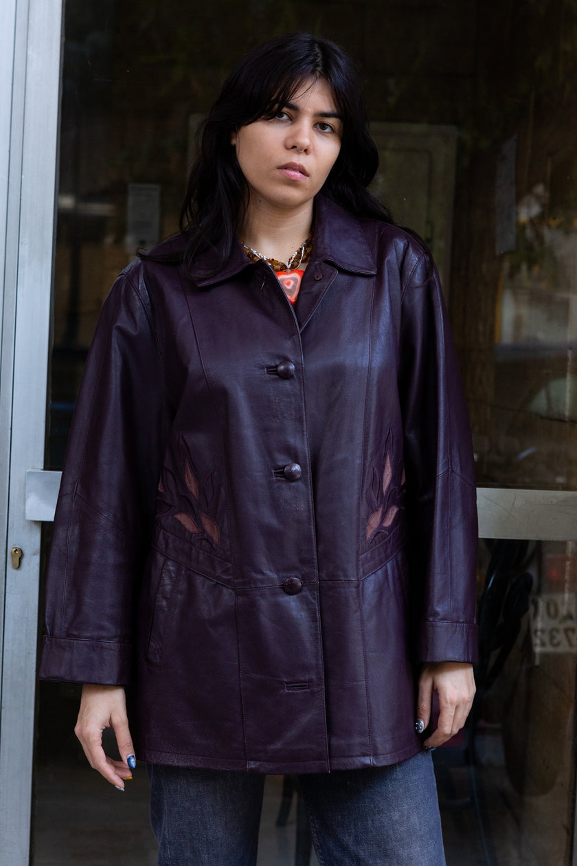 Vintage purple genuine leather jacket (M/L)