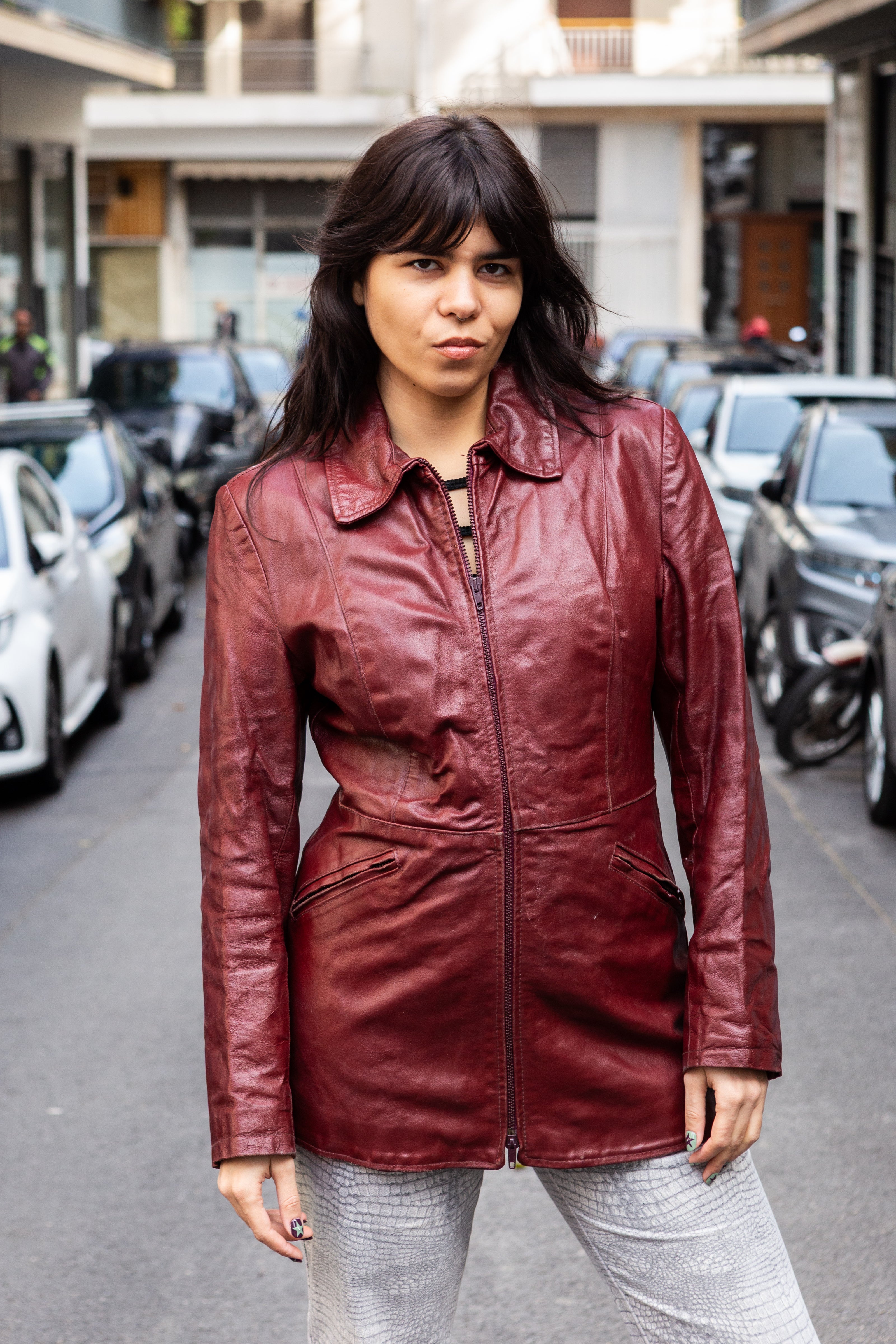Vintage burgundy red genuine leather jacket (made in Italy) (S/M)