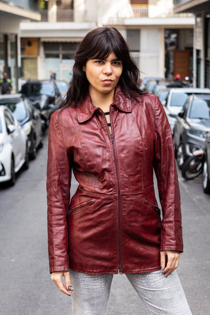 Vintage burgundy red genuine leather jacket (made in Italy) (S/M)