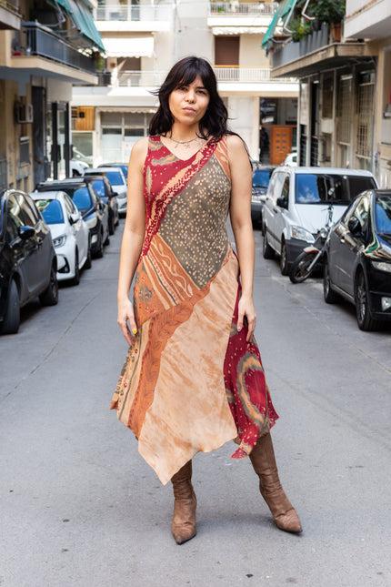 Vintage whimsical midi dress with asymmetrical hem (XL)