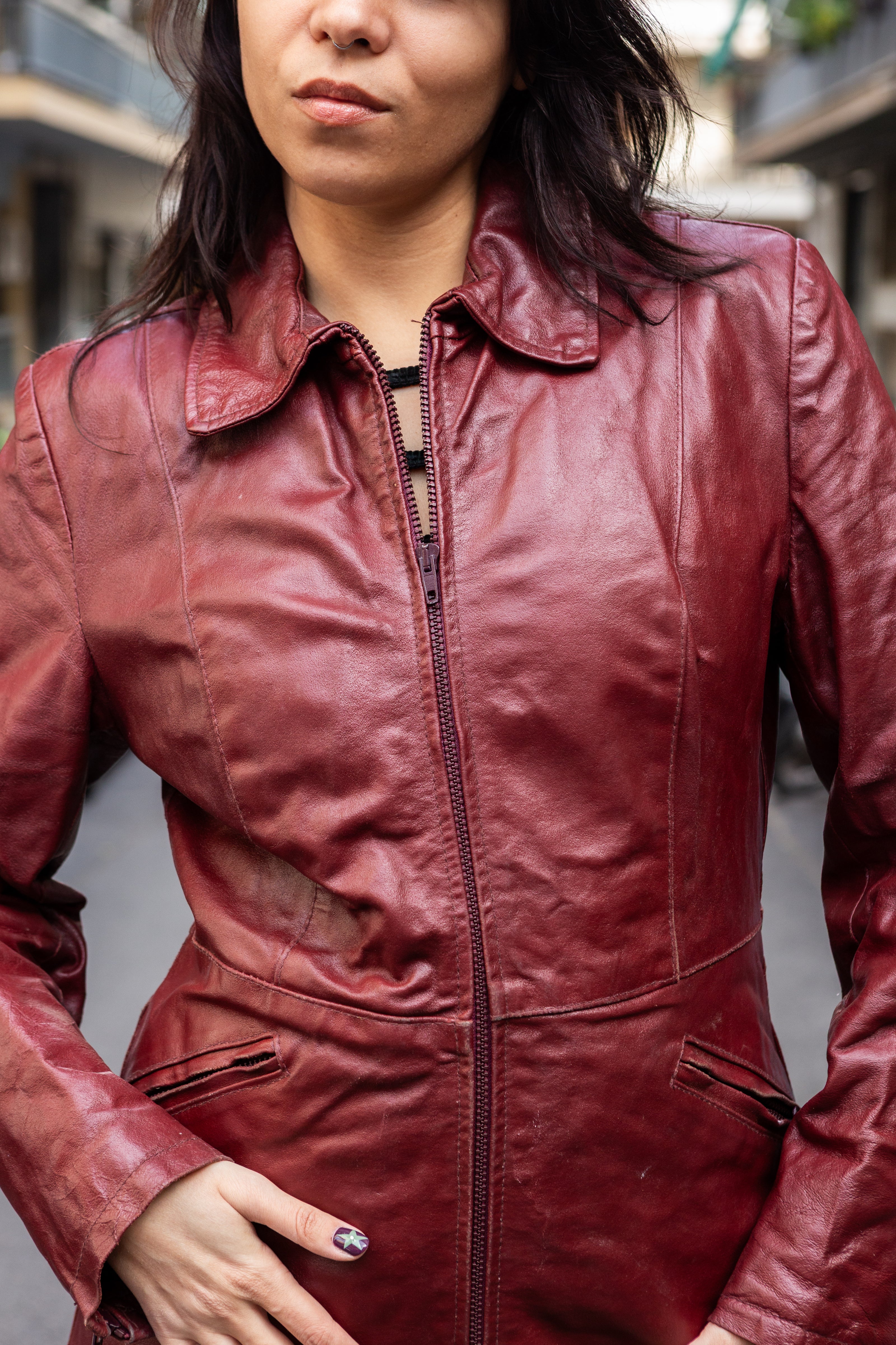 Vintage burgundy red genuine leather jacket (made in Italy) (S/M)
