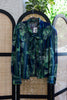 Vintage Sheer Secretary Blouse – Green Floral Stripes with Neck Tie & Covered Buttons