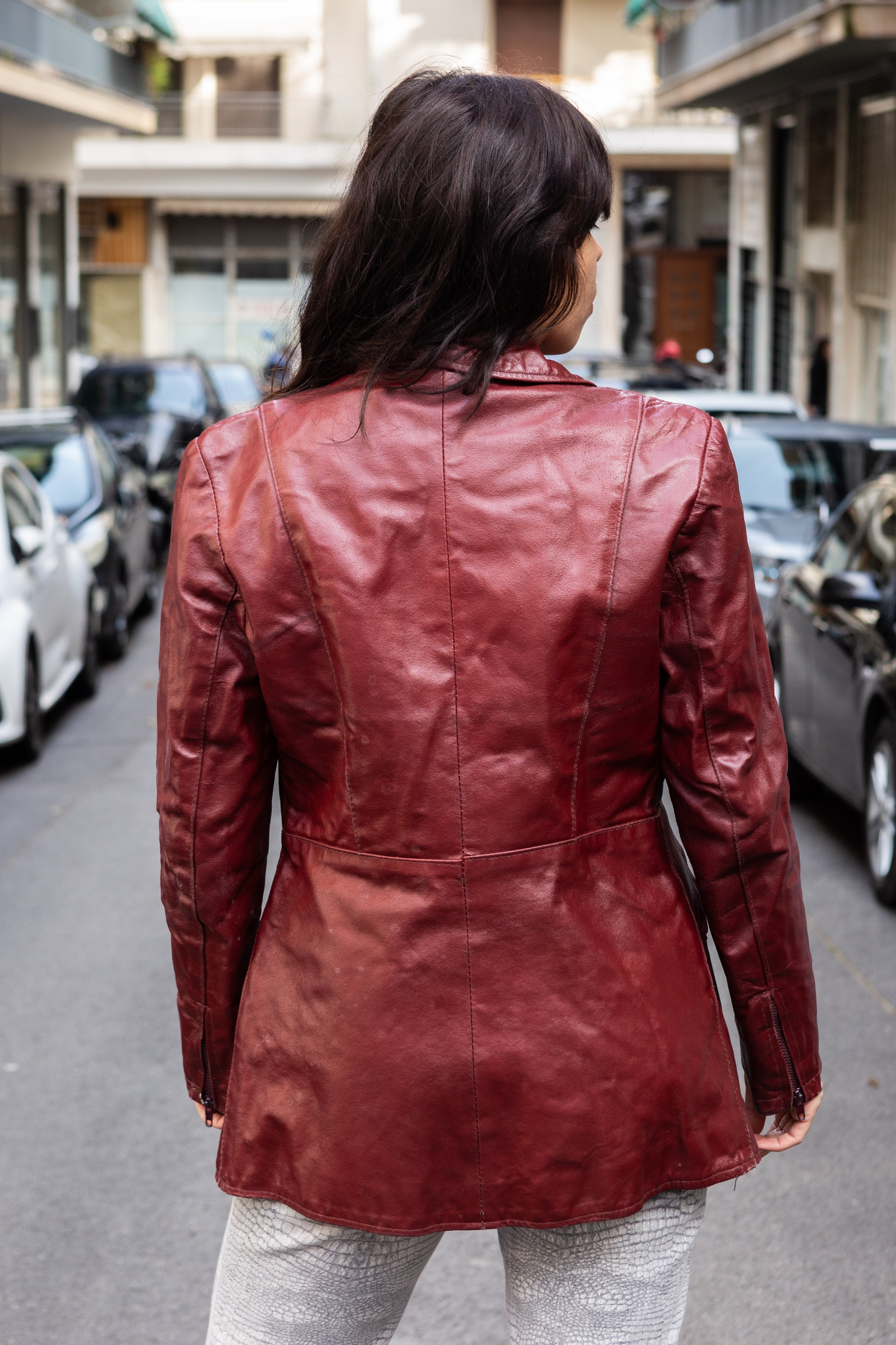 Vintage burgundy red genuine leather jacket (made in Italy) (S/M)