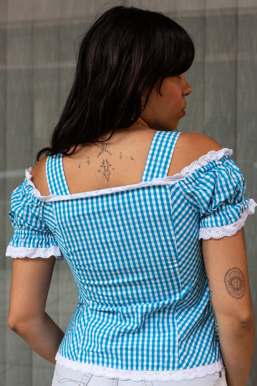 Blue Gingham Dirndl-Inspired Corset Top
