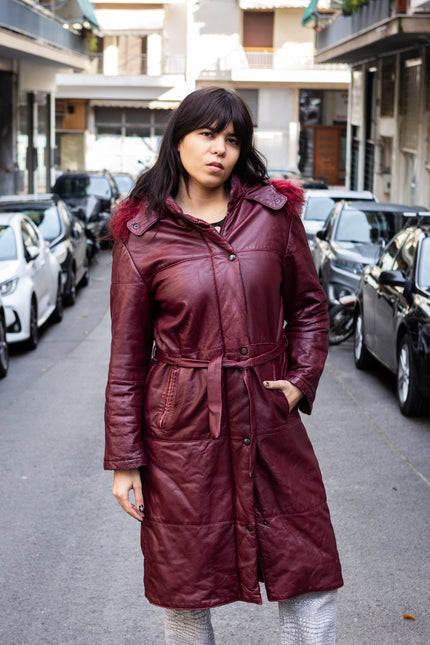 Vintage burgundy genuine leather jacket (L)