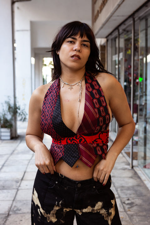 Cosette Stunning Up-cycled top with vintage ties
