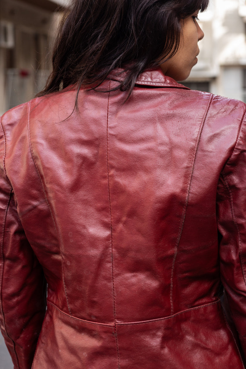 Vintage burgundy red genuine leather jacket (made in Italy) (S/M)