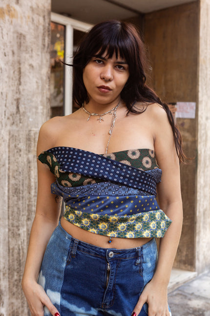Cosette super hoy up-cycled top with vintage ties