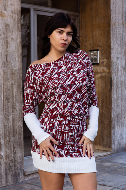 Super hot geometric pattern off-shoulder mini dress (M/L)