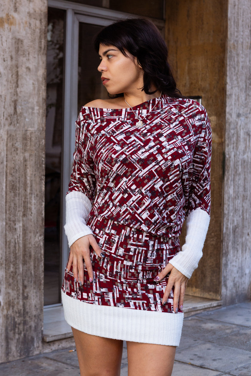 Super hot geometric pattern off-shoulder mini dress (M/L)