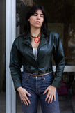 Vintage dark green cropped genuine leather jacket (S/M)
