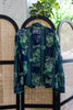 Vintage Sheer Secretary Blouse – Green Floral Stripes with Neck Tie & Covered Buttons