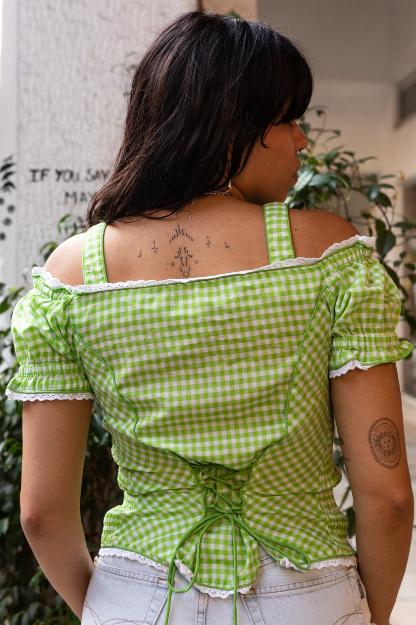 Green Gingham Dirndl-Inspired Corset Top