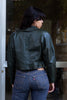 Vintage dark green cropped genuine leather jacket (S/M)