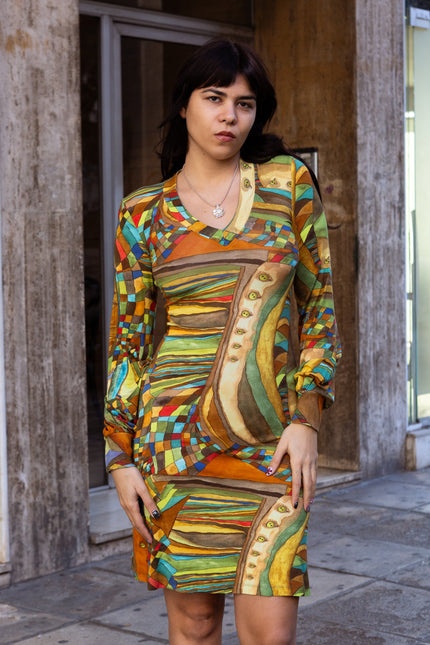 Super cute funky patterned bodycon dress (M/L)