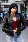 Woman’s vintage black leather jacket (M)