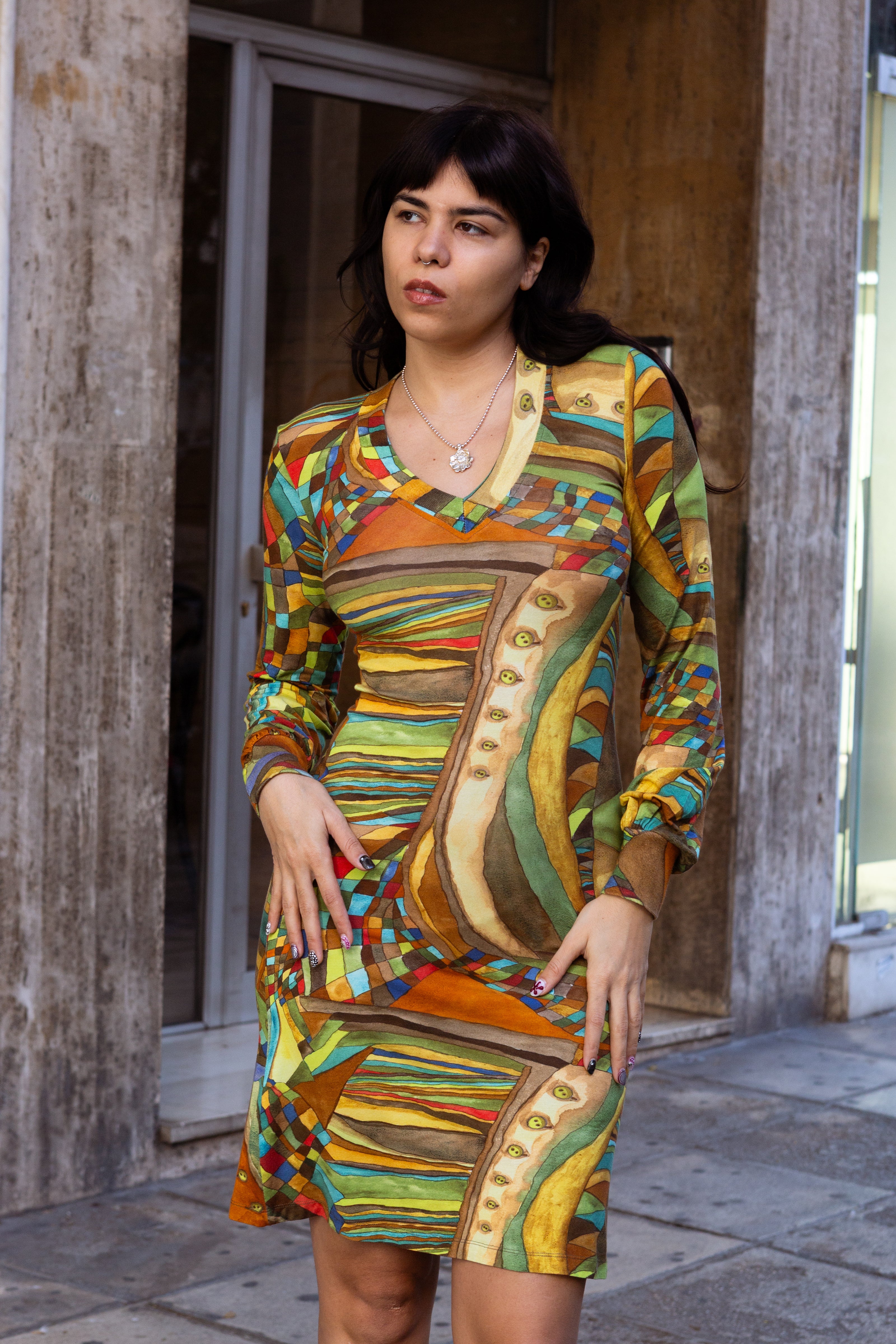 Super cute funky patterned bodycon dress (M/L)