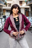 Stunning purple velvet wrap jacket with faux fur trim (S)