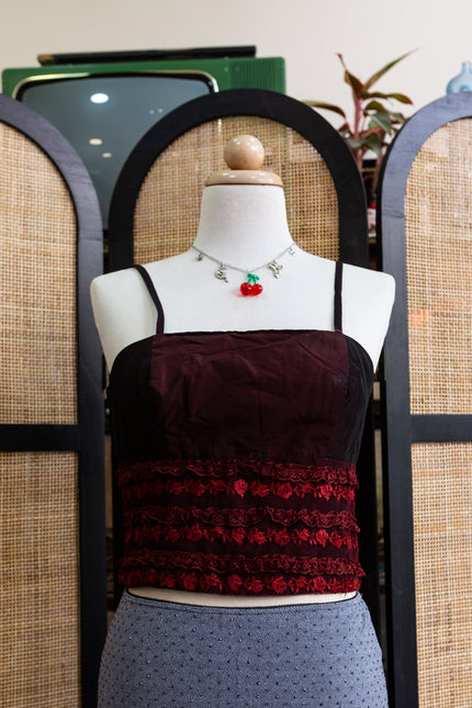 Stunning Y2K Burgundy Lace Trim Corset Top