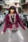 Stunning purple velvet wrap jacket with faux fur trim (S)