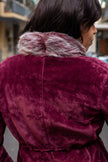 Stunning purple velvet wrap jacket with faux fur trim (S)