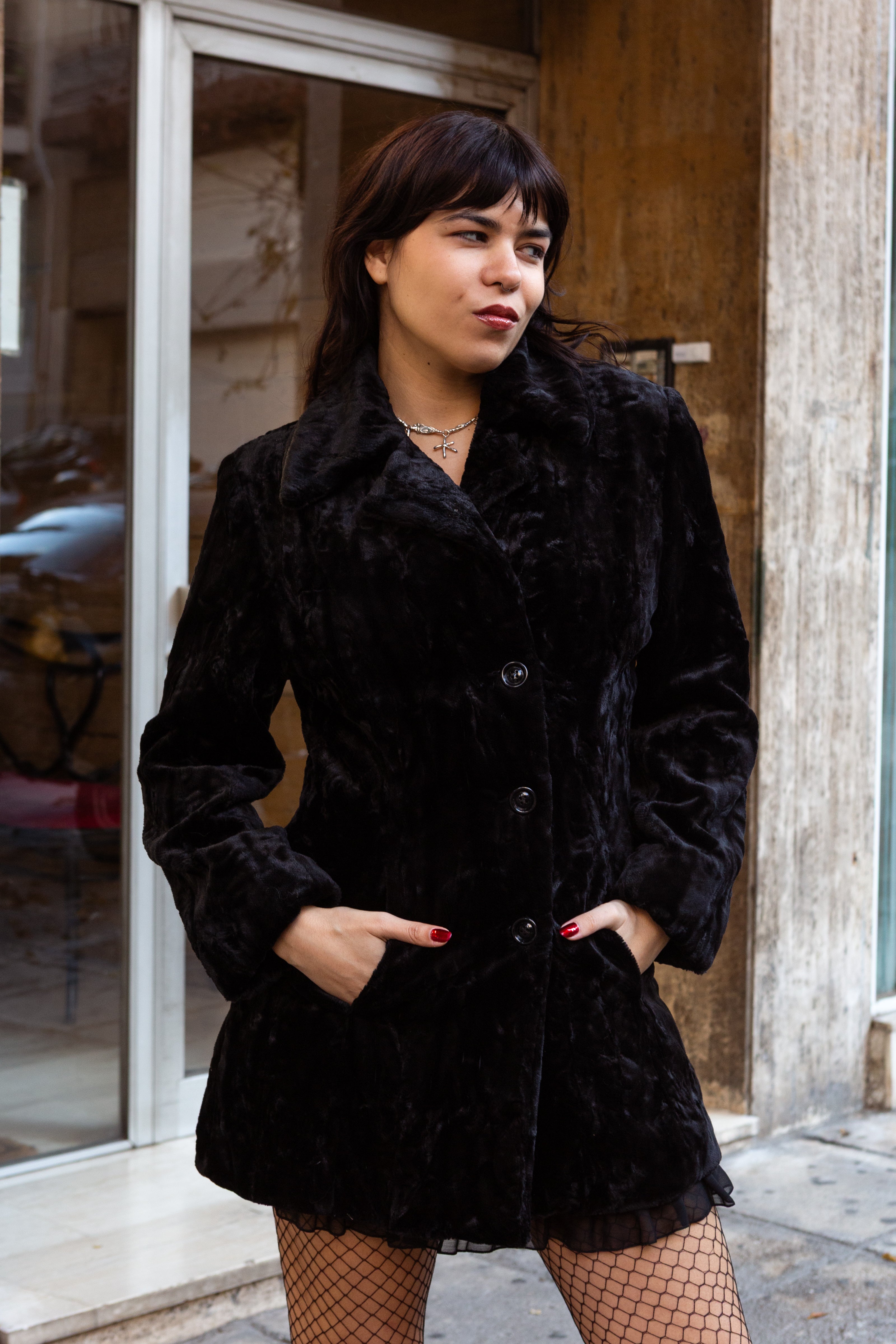 Italian vintage faux fur jacket (M)