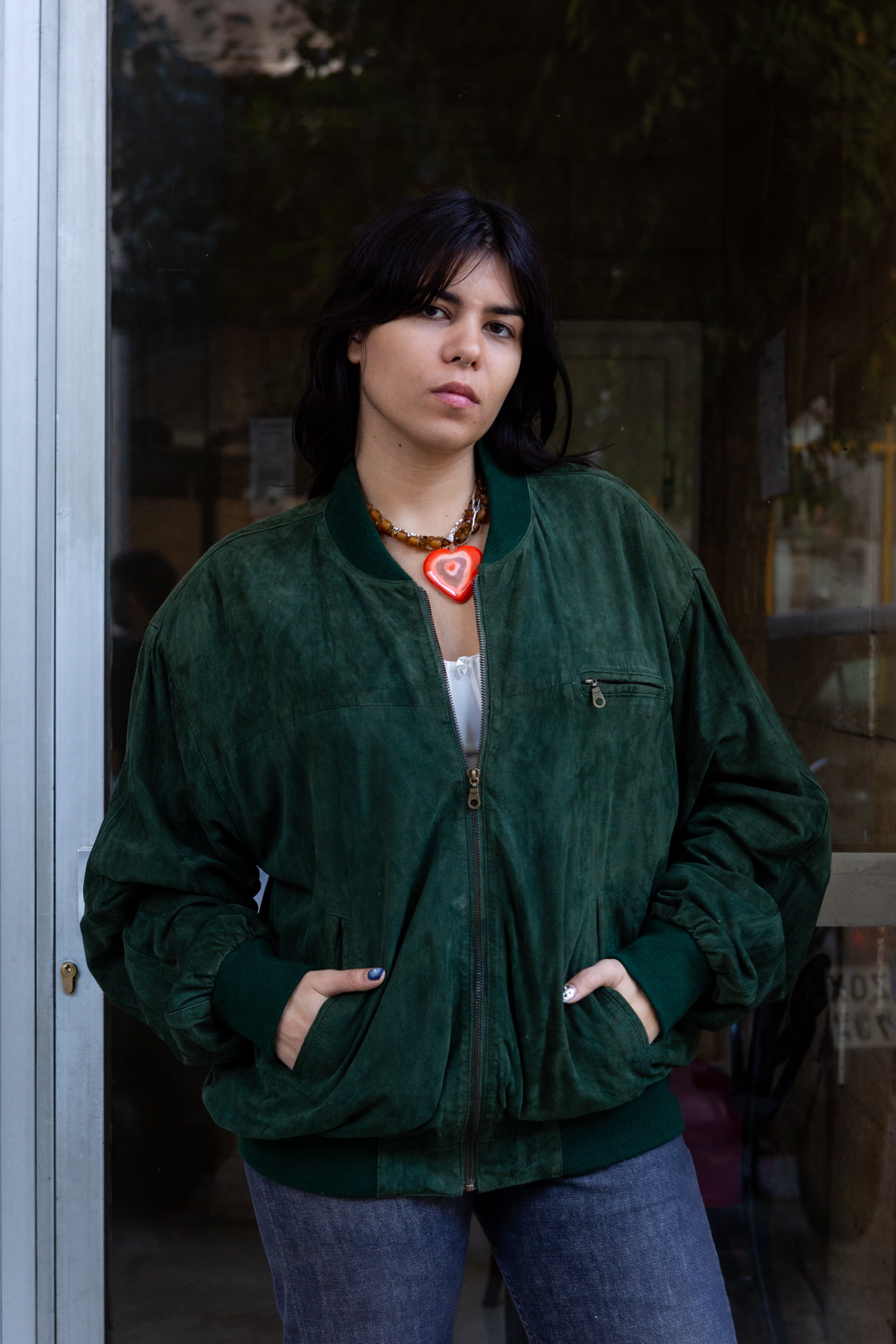 Super cool green genuine leather jacket