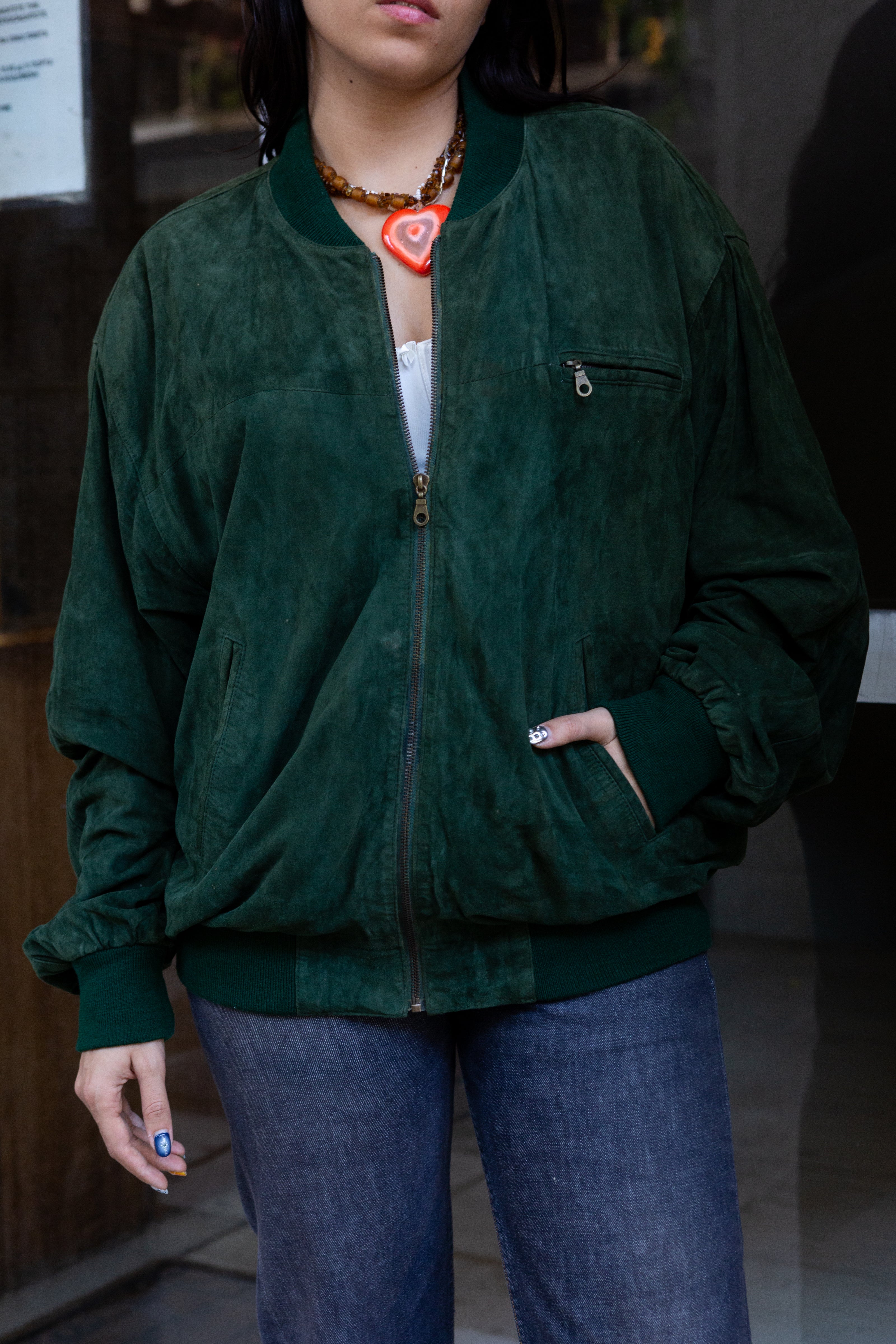 Super cool green genuine leather jacket