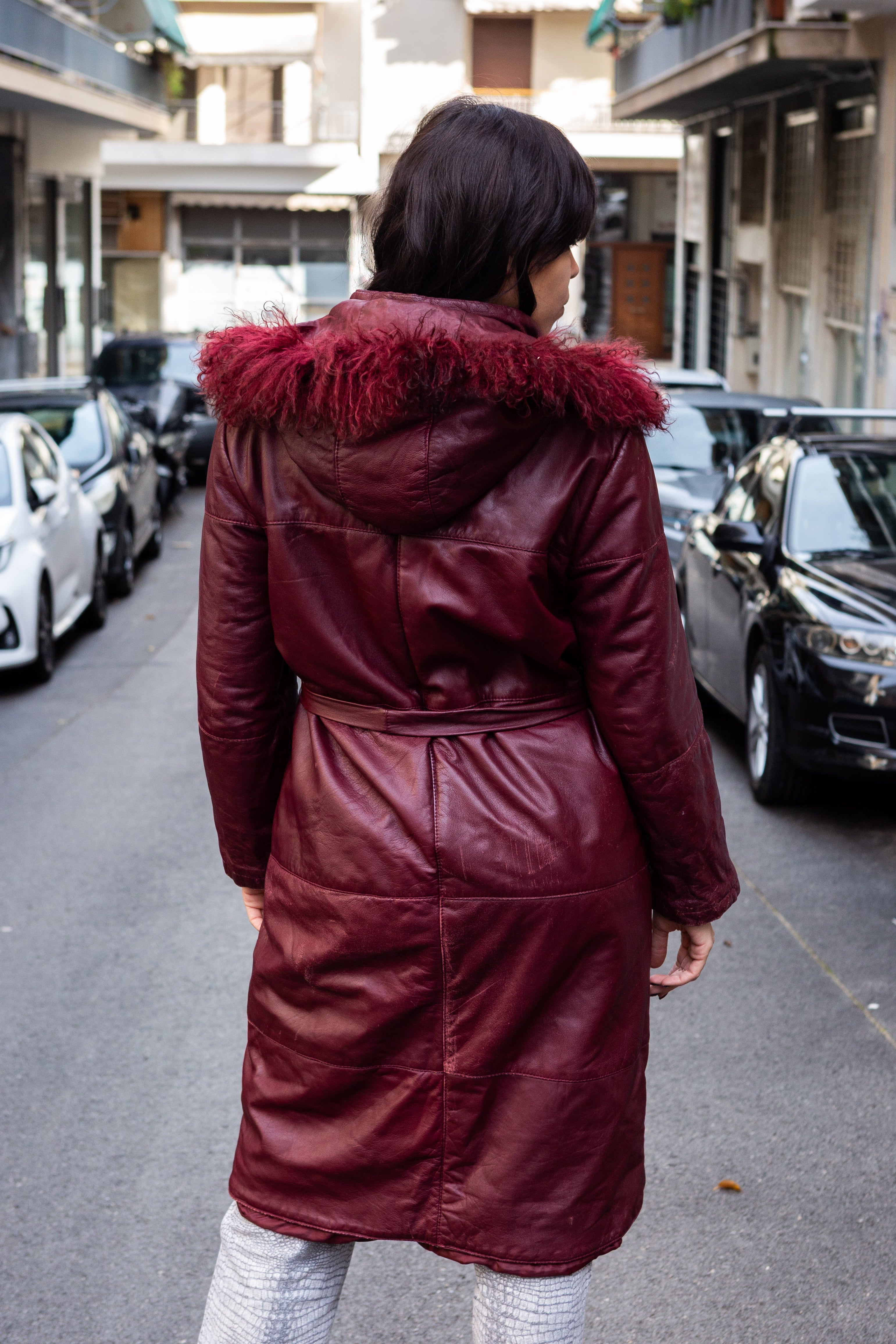 Vintage burgundy genuine leather jacket (L)