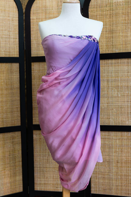 Allure Ombre Goddess Dress – Strapless Draped Gown with Floral Beading
