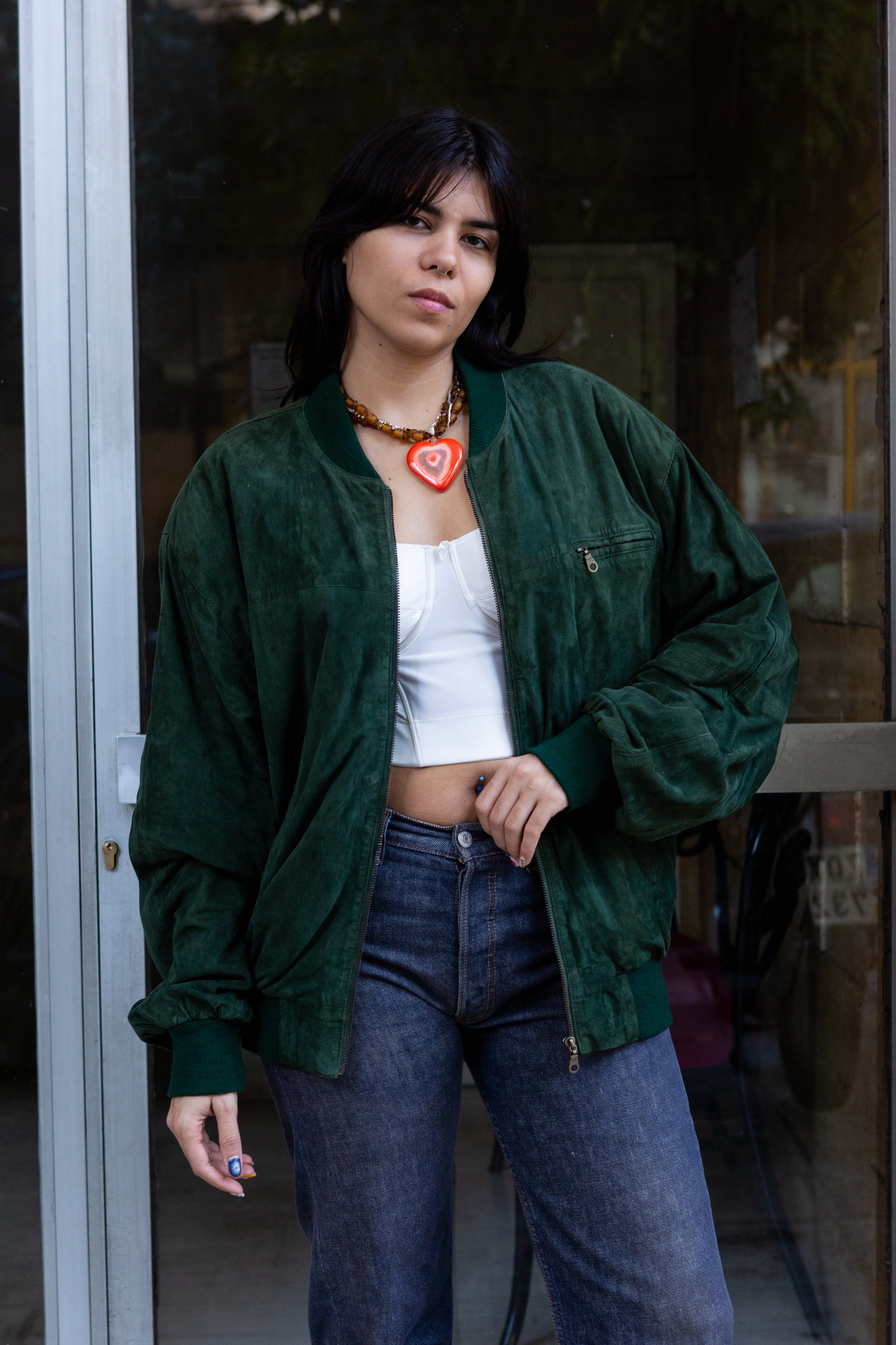 Super cool green genuine leather jacket