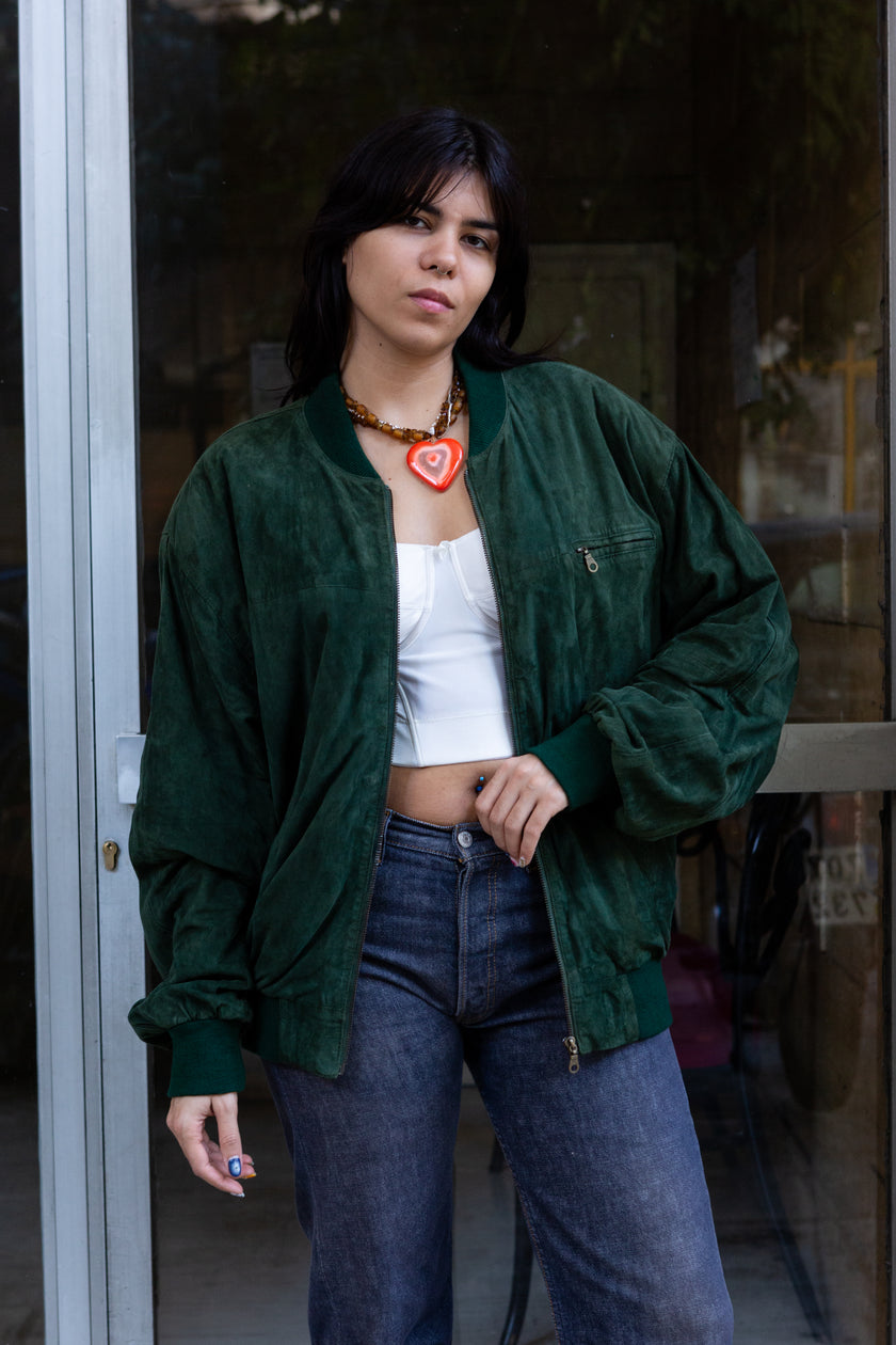 Super cool green genuine leather jacket