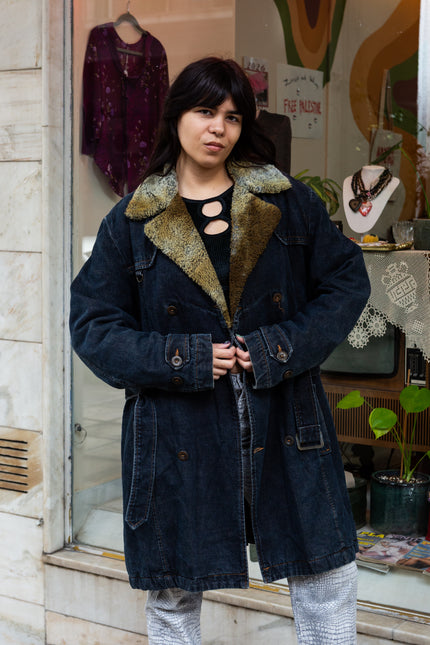 Energie denim jacket with faux fur collar (XL)