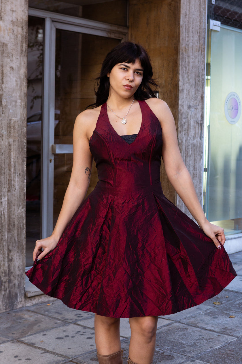 Super hot metalic burgundy backless dress (L)