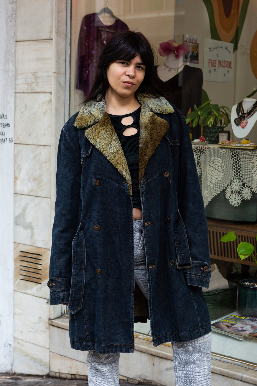 Energie denim jacket with faux fur collar (XL)