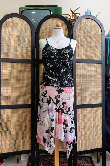 Vintage Y2K asymmetrical Floral Mesh Skirt