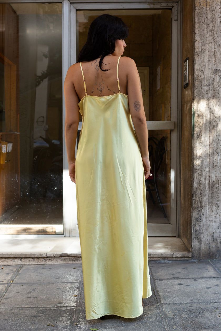 Gorgeous romantic maxi yellow slip dress