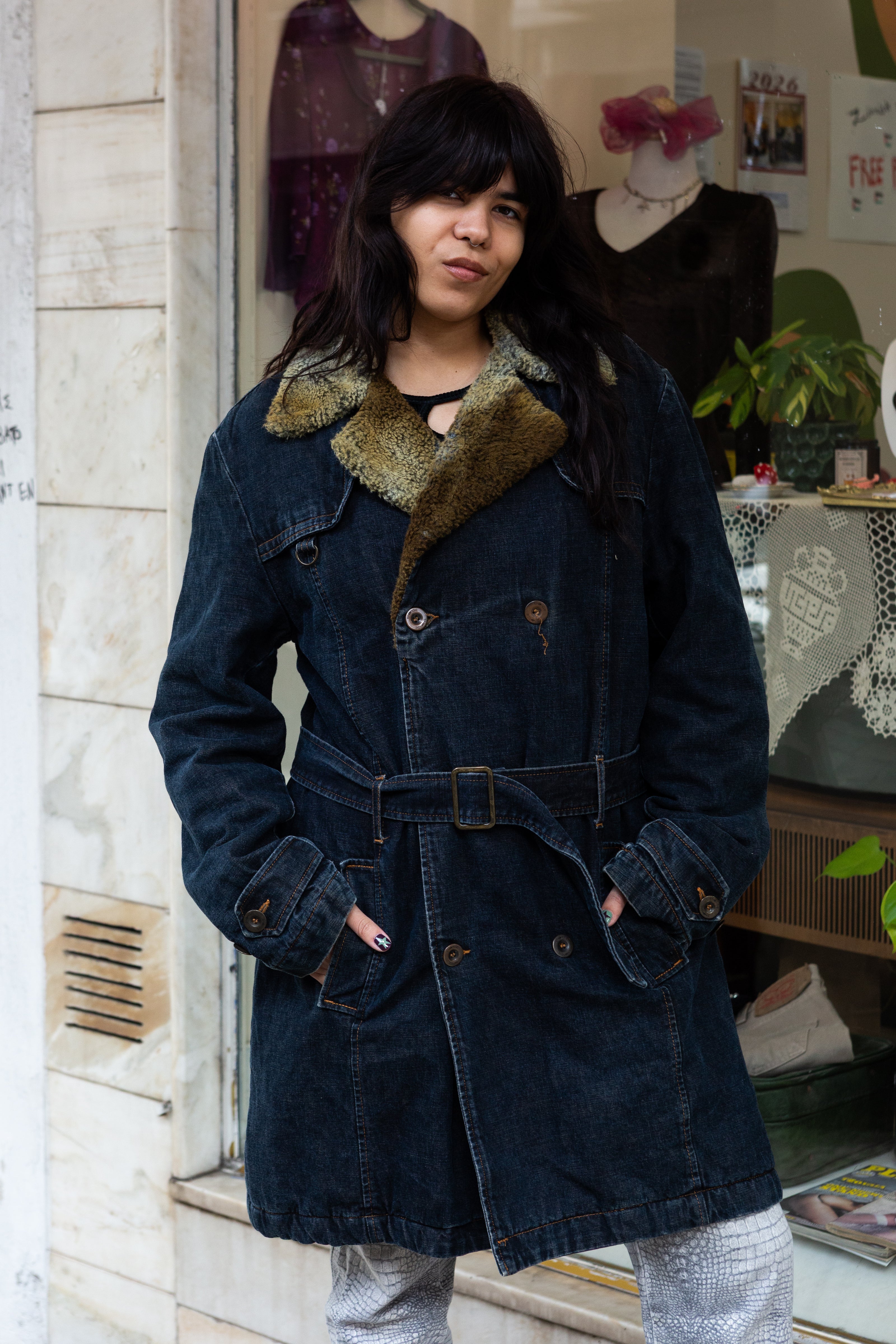 Energie denim jacket with faux fur collar (XL)