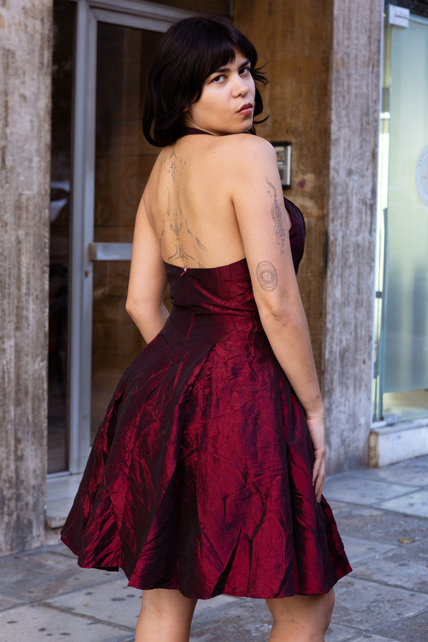 Super hot metalic burgundy backless dress (L)
