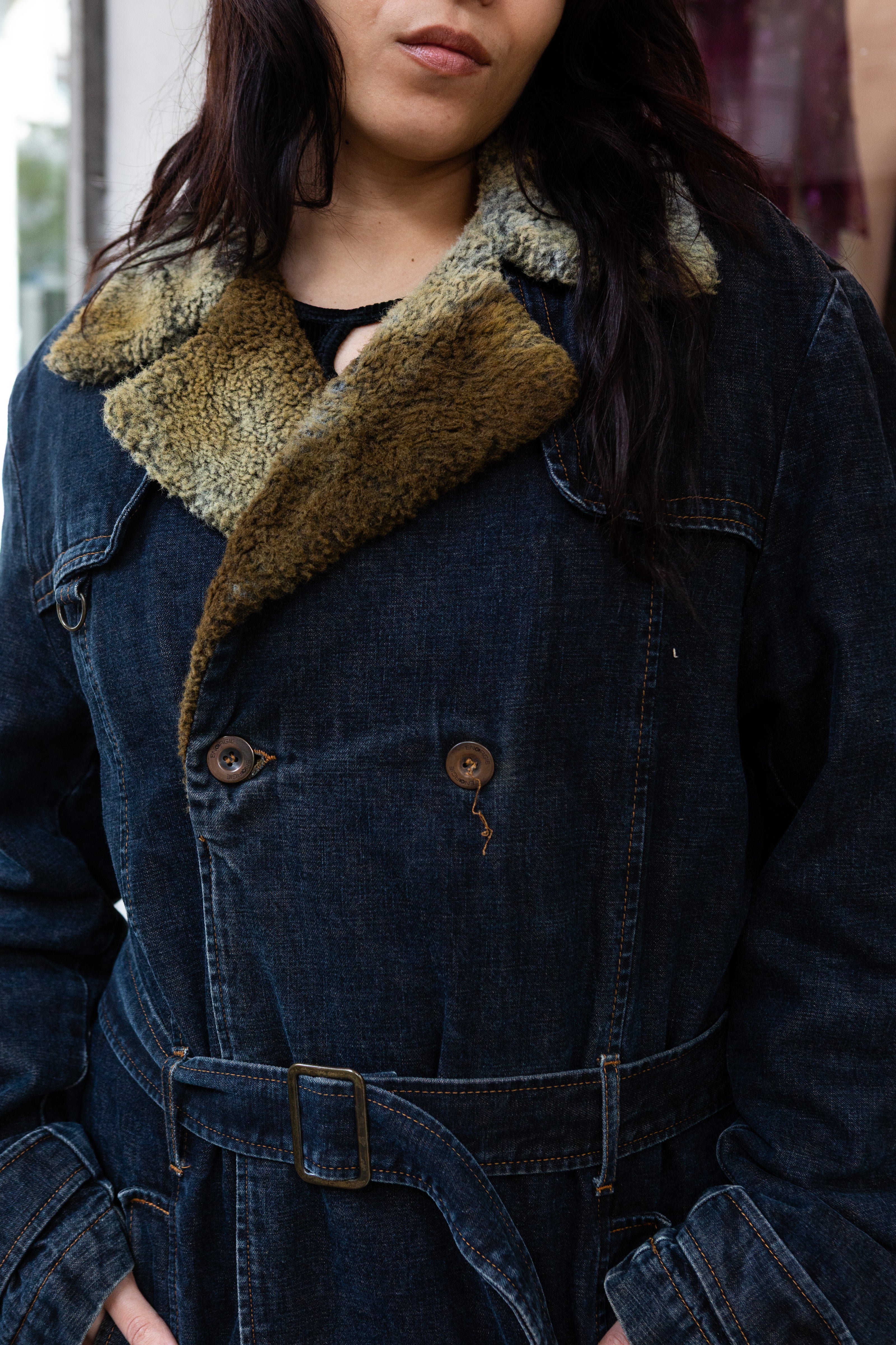 Energie denim jacket with faux fur collar (XL)
