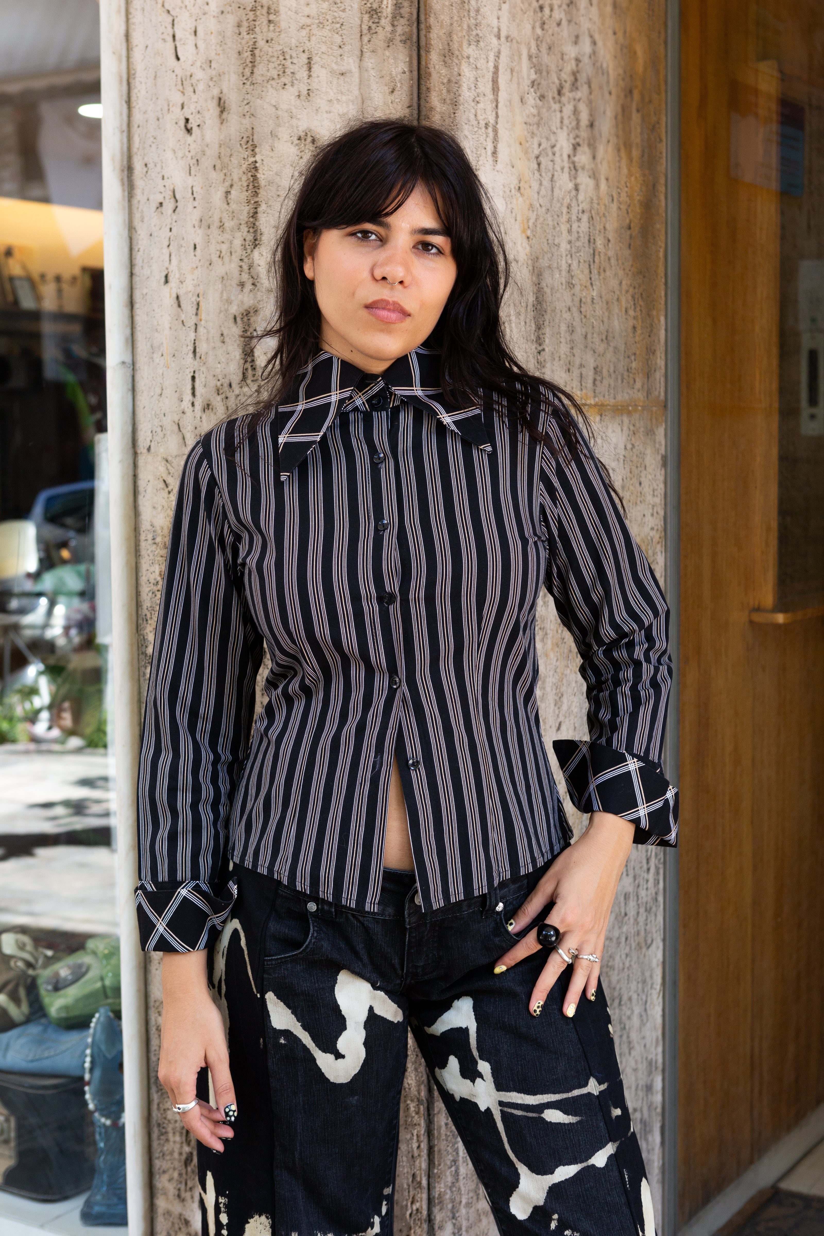 Office siren striped shirt with super extra colar
