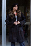 Amazing genuine leather coat with fur collar and lining