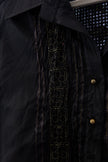 Vintage Gothic Black Shirt – Sheer Sleeves & Embroidered Panel Button-Up