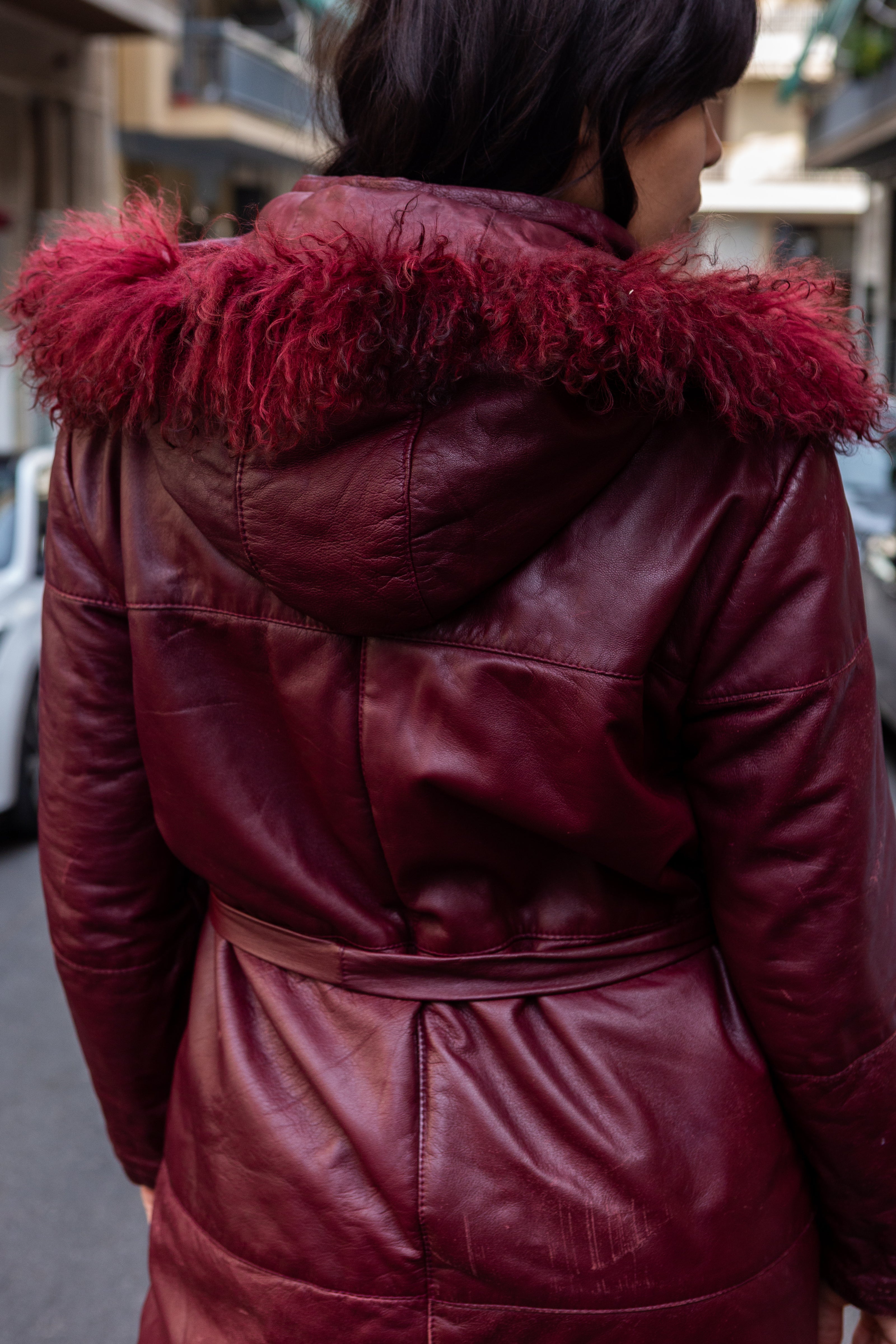 Vintage burgundy genuine leather jacket (L)