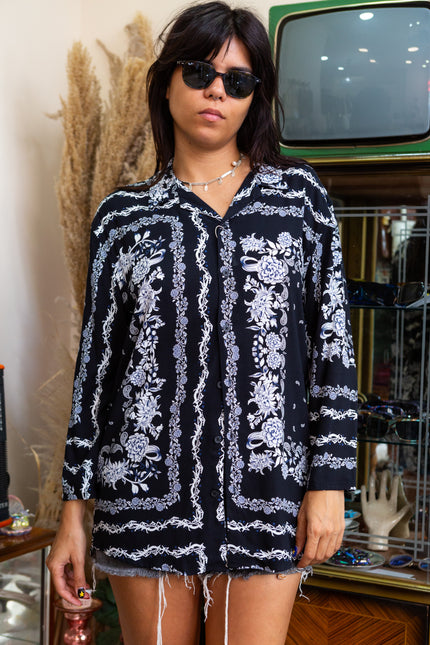 Bandana Bloom Vintage Shirt – 90s Noir Romance