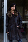 Amazing genuine leather coat with fur collar and lining